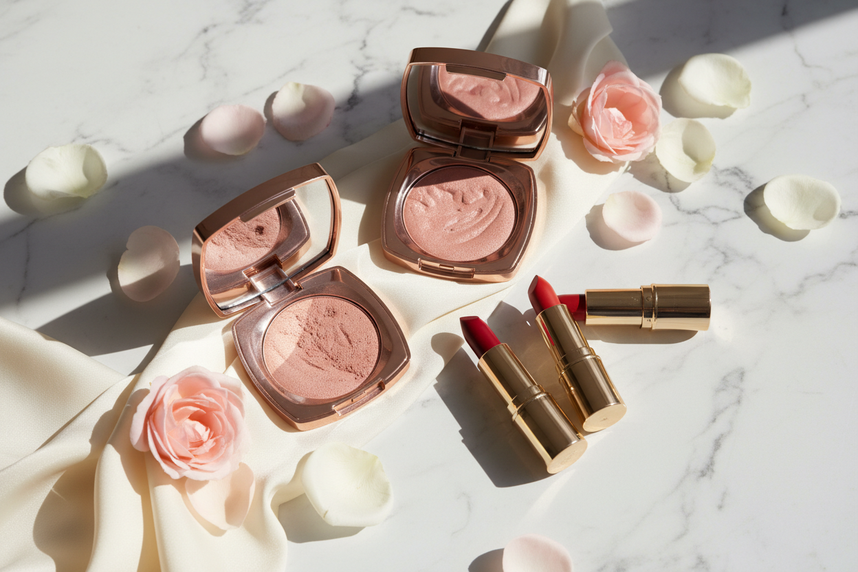 create image where showing blsuh and lipsticks for collections premuim one